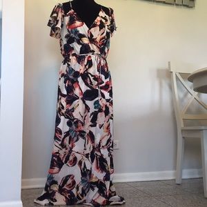 NWT Bar III Printed Cold Shoulder Maxi Dress